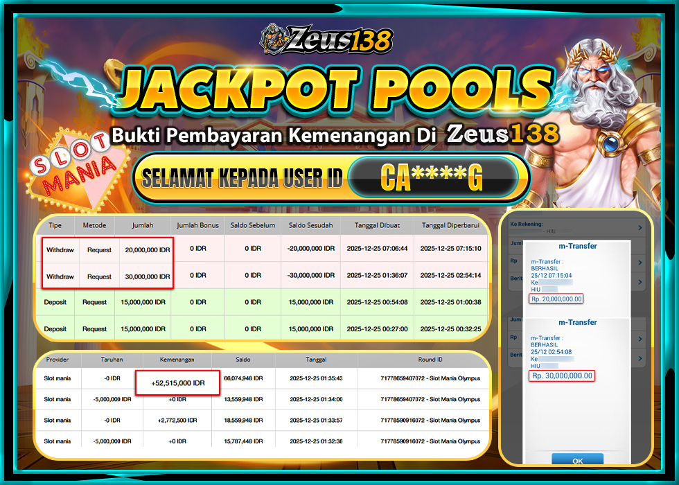 ZEUS138SLOT MANIA OLYMPUS Rp.50,000,000 LUNAS 